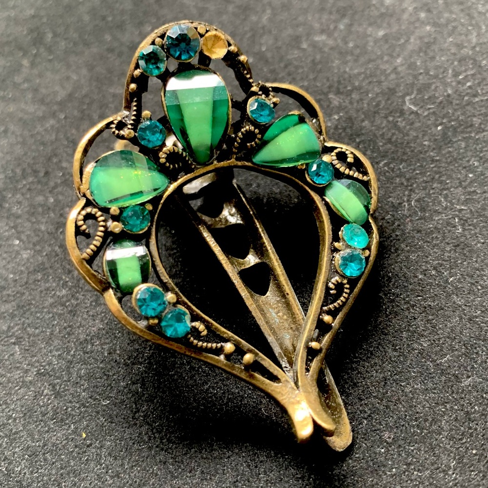 Vintage Hair Clip with Turquoise Rhinstones
